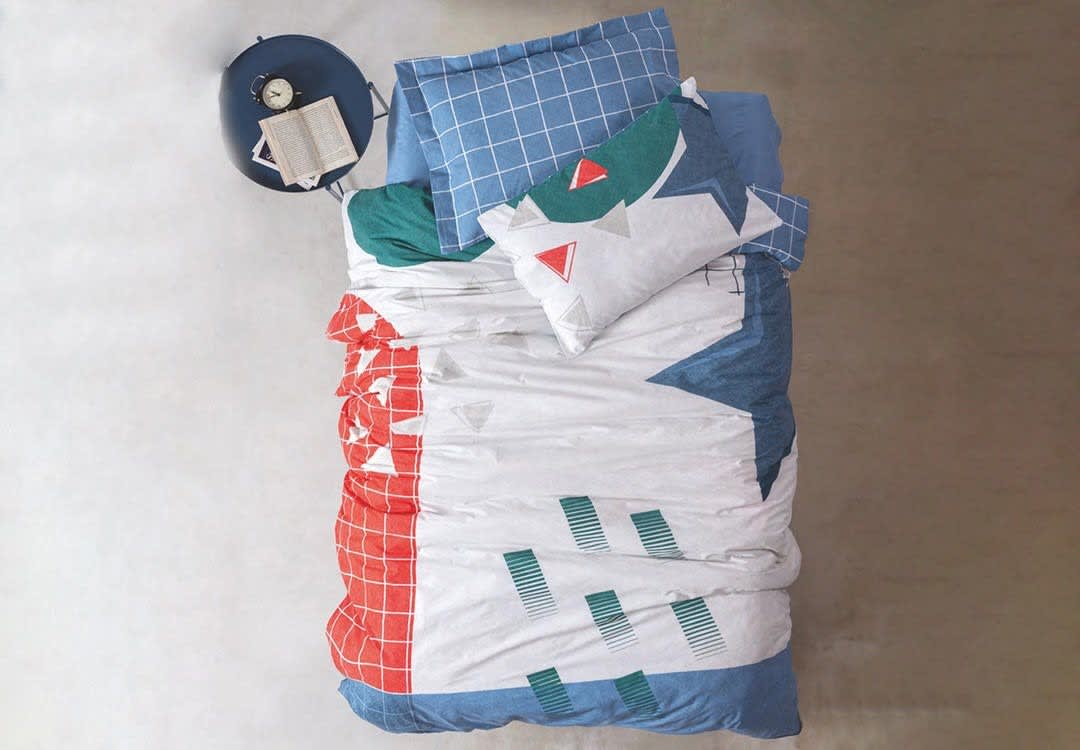 Astral Denim Cotton Kids Comforter Set 4 PCS - White & Blue & Red