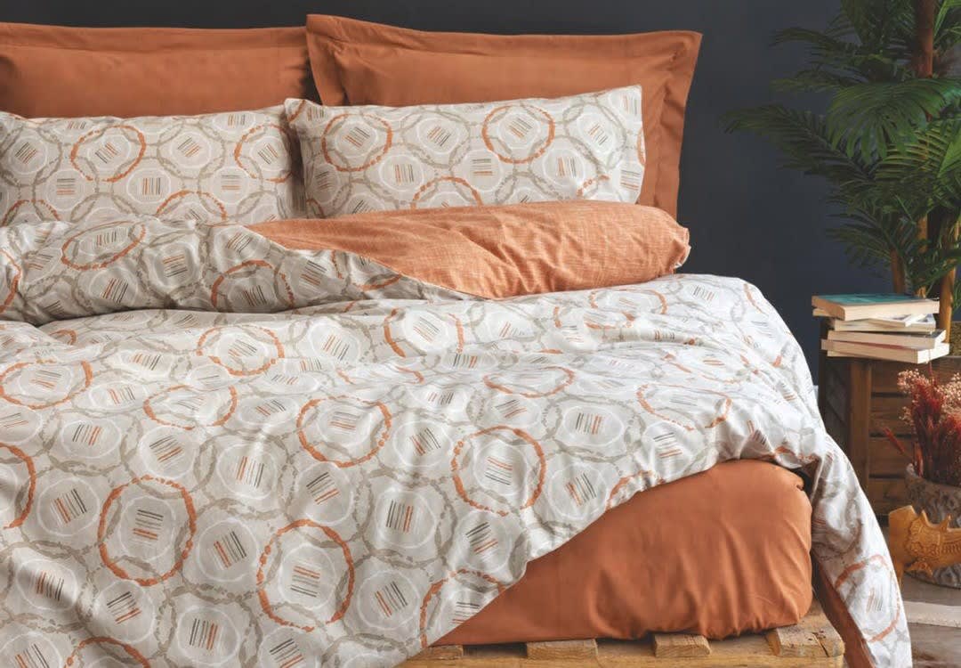 Life Turkish Cotton Comforter Set 4 PCS - Single D.Orange & Grey