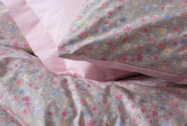 Sihu Turkish Cotton Comforter Set 4 PCS - Single L.Grey & Pink