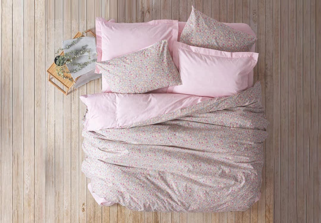 Sihu Turkish Cotton Comforter Set 4 PCS - Single L.Grey & Pink