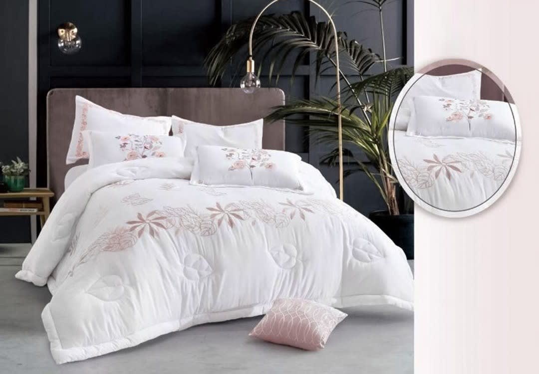 NAPOLI Embroidered Comforter Set 7 PCS - King White & Pink