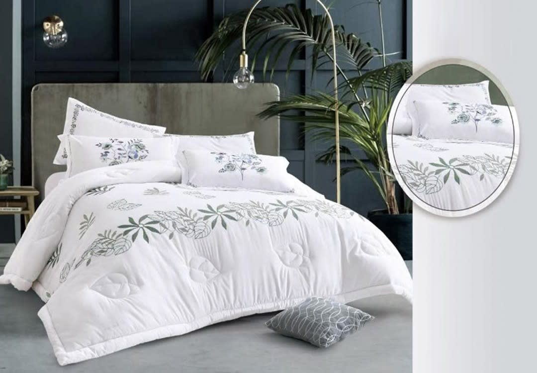 NAPOLI Embroidered Comforter Set 7 PCS - King White & Green