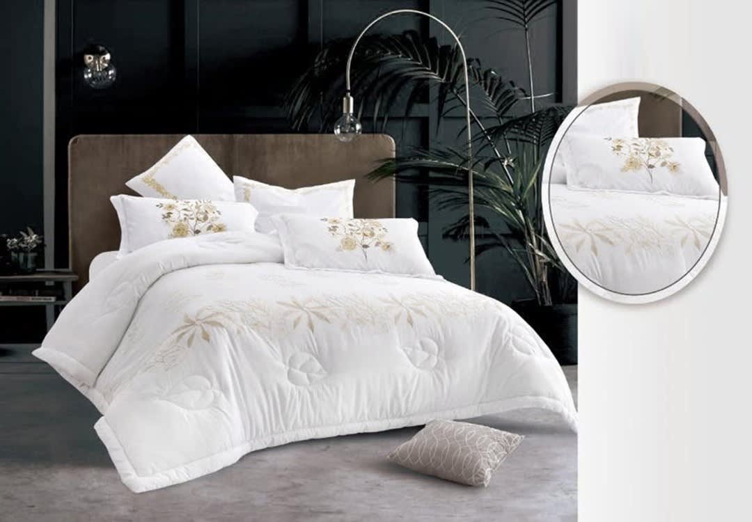 NAPOLI Embroidered Comforter Set 7 PCS - King White & L.Beige