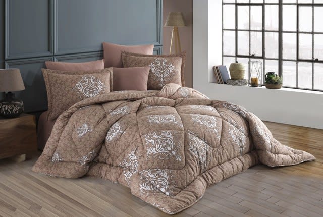 Florina Turkish Cotton Comforter Set 7 PCS - King cappuccino