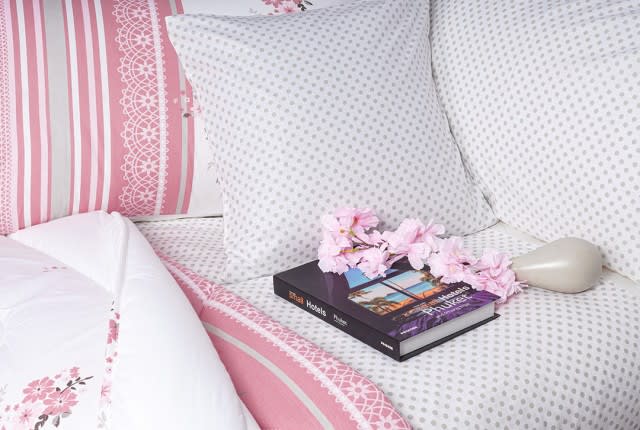 Florina Turkish Cotton Comforter Set 7 PCS - King White & Pink