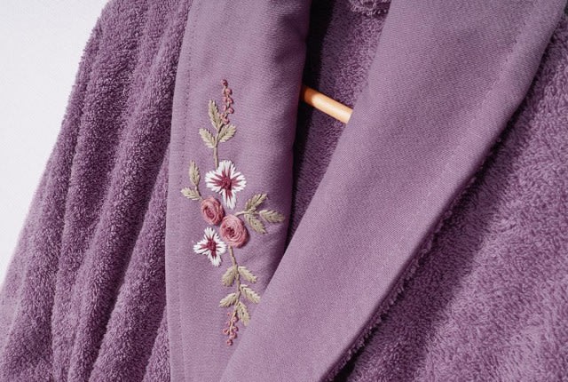 LILIANA Bridal Turkish Cotton Bathrobe 16 PCS - Cream & Purple
