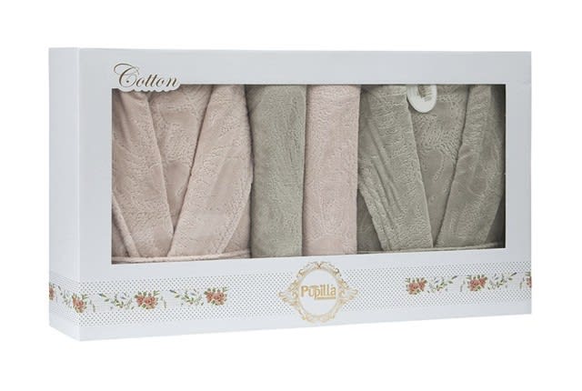 MIGEL Bridal Turkish Cotton Bathrobe 6 PCS - Pink & Beige