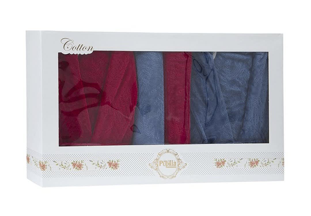 MIGEL Bridal Turkish Cotton Bathrobe 6 PCS - Blue & Red