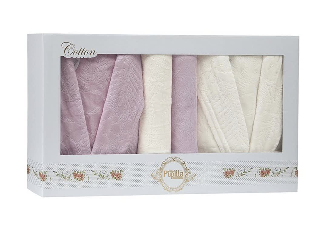 MIGEL Bridal Turkish Cotton Bathrobe 6 PCS - L.Purple & Cream