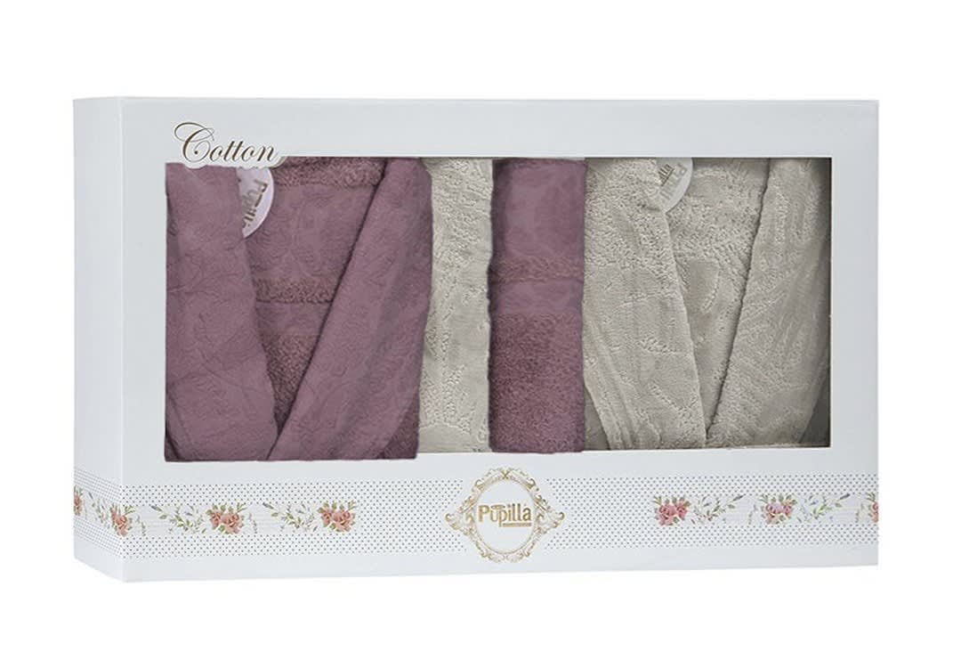 MIGEL Bridal Turkish Cotton Bathrobe 6 PCS - Purple & L.Brown