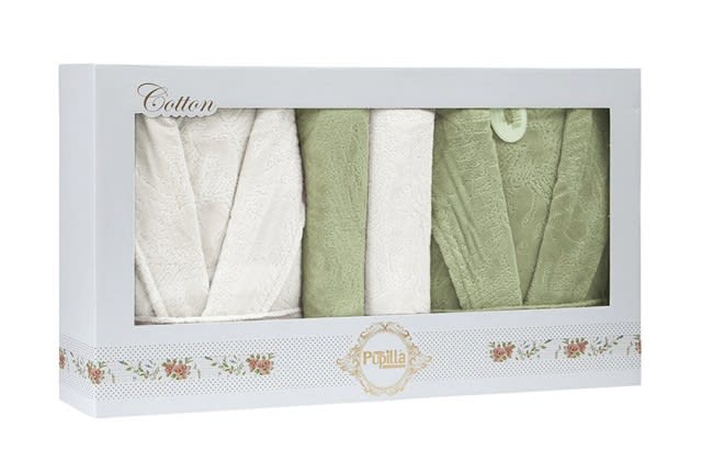MIGEL Bridal Turkish Cotton Bathrobe 6 PCS - White & Green