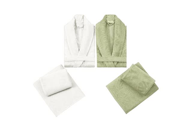 MIGEL Bridal Turkish Cotton Bathrobe 6 PCS - White & Green