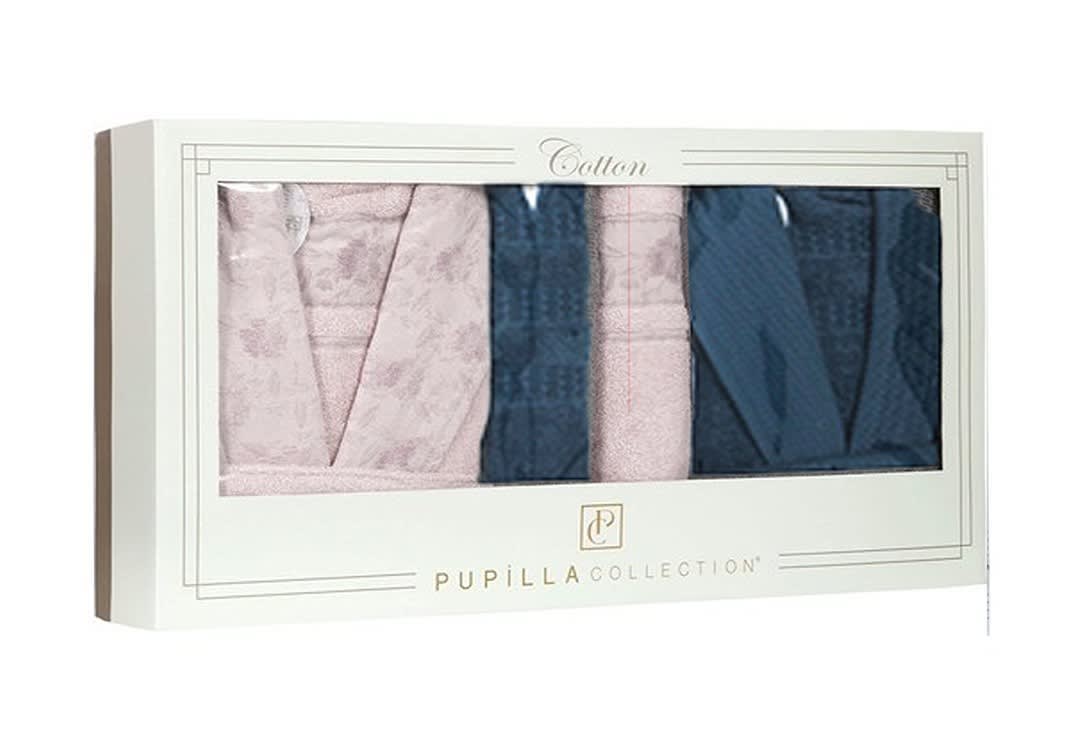 Pandora Bridal Turkish Cotton Bathrobe 6 PCS - D.Blue & Pink