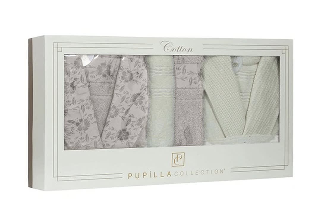Pandora Bridal Turkish Cotton Bathrobe 6 PCS - Cream & L.Beige
