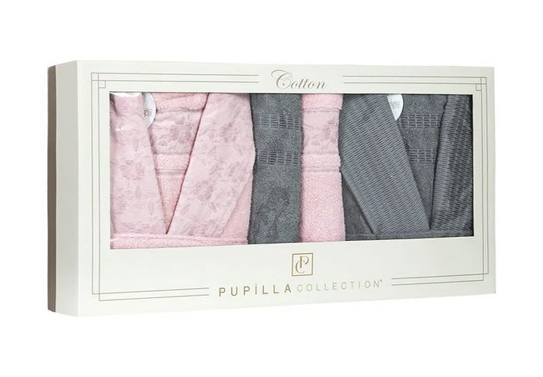 Pandora Bridal Turkish Cotton Bathrobe 6 PCS - Grey & Pink