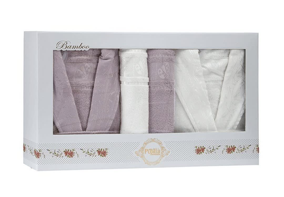 Silver Bridal Turkish Cotton Bathrobe 6 PCS - L.Purple & White