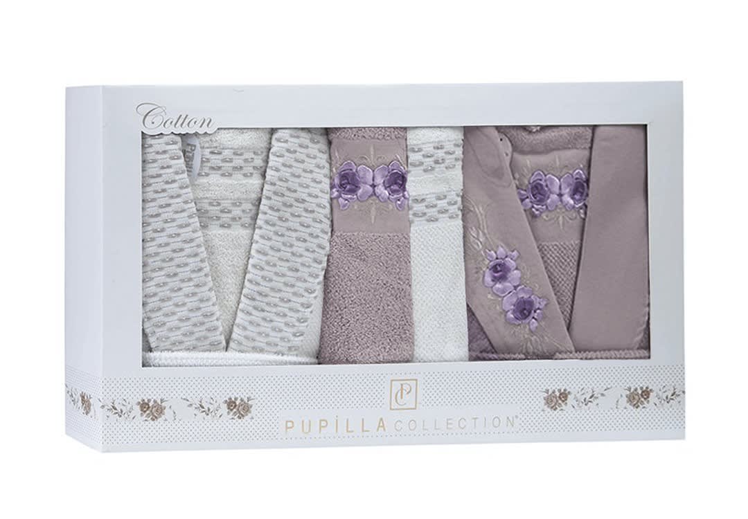 Alaska Bridal Turkish Cotton Bathrobe 6 PCS - Purple & Cream