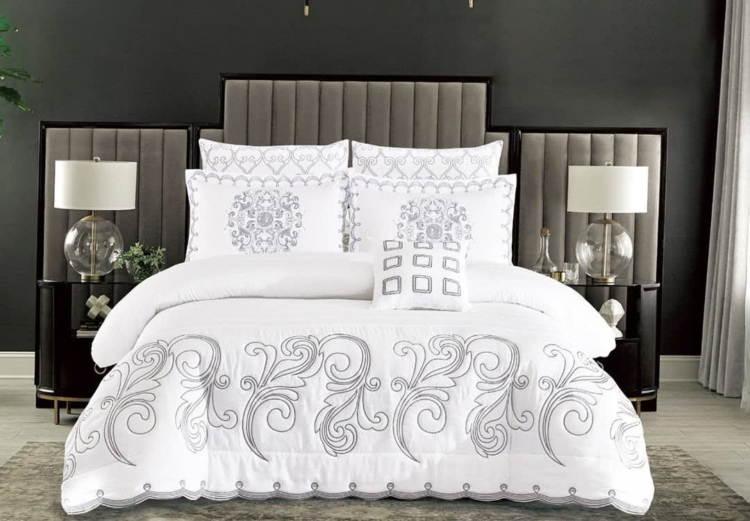 Rosario Embroiderd Comforter Set 7 PCS ــ King White