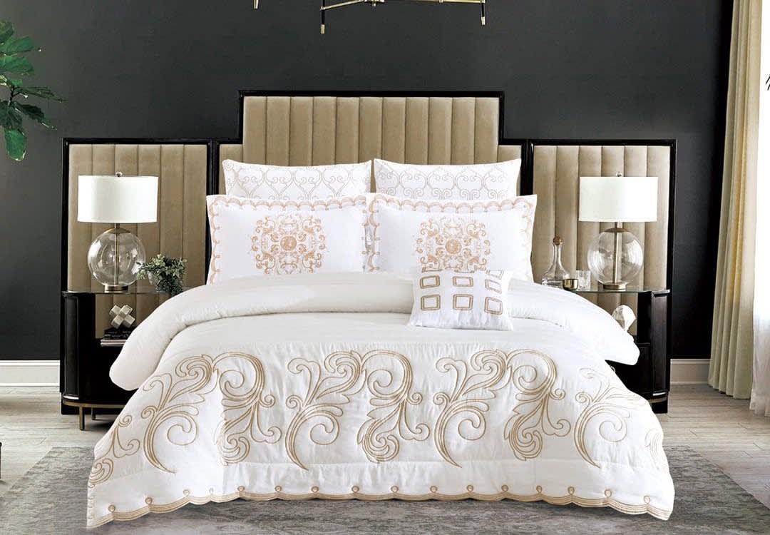Rosario Embroiderd Comforter Set 7 PCS ــ King L.Cream