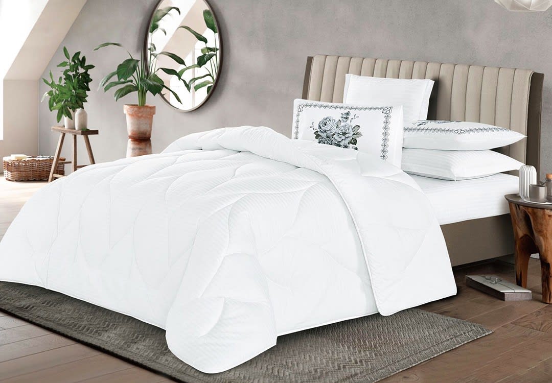 New Tiffany Stripe Cotton Comforter Set 6 PCS - King White