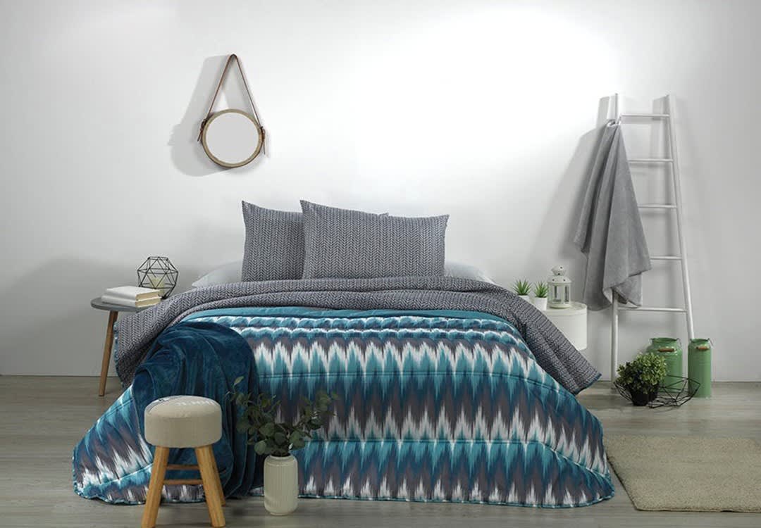 Spanish Mora Comforter Set 8 PCS - King Grey & Turquoise