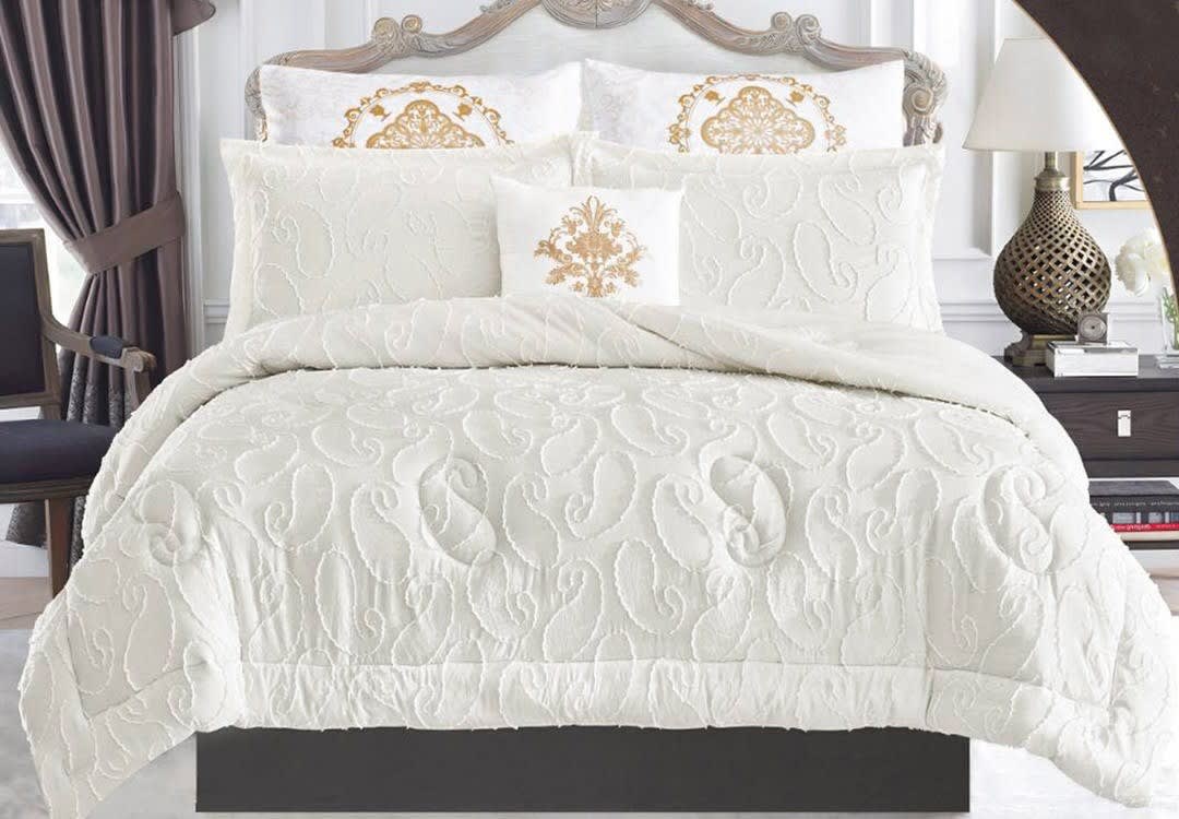 Bissan Decorated Comforter Set 7 PCS - King Off White