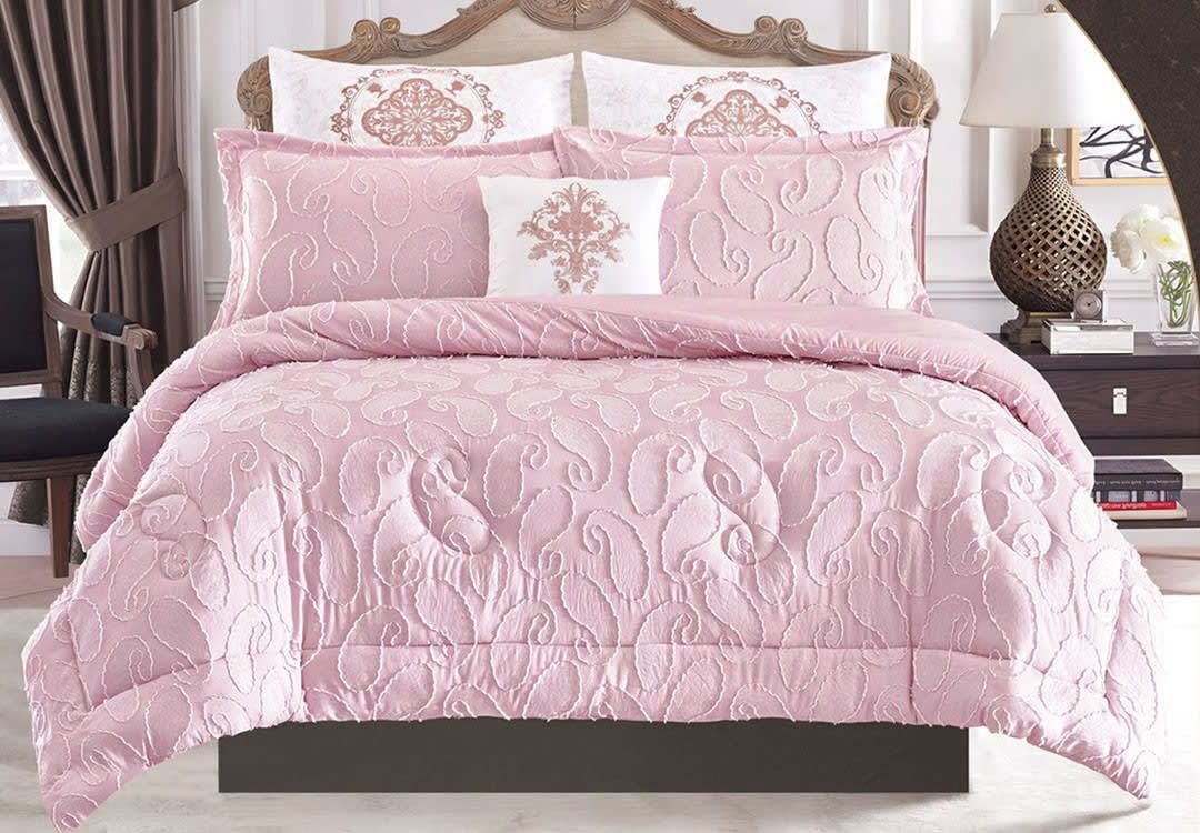 Bissan Decorated Comforter Set 7 PCS - King Pink