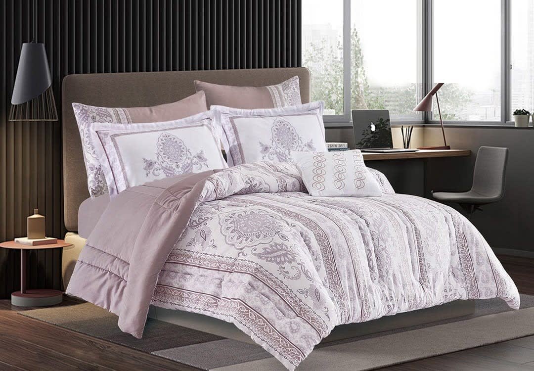 Hamilton Decorated Comforter Set 7 PCS - King White & Beige