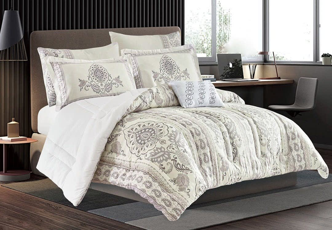 Hamilton Decorated Comforter Set 7 PCS - King White & L.Purple