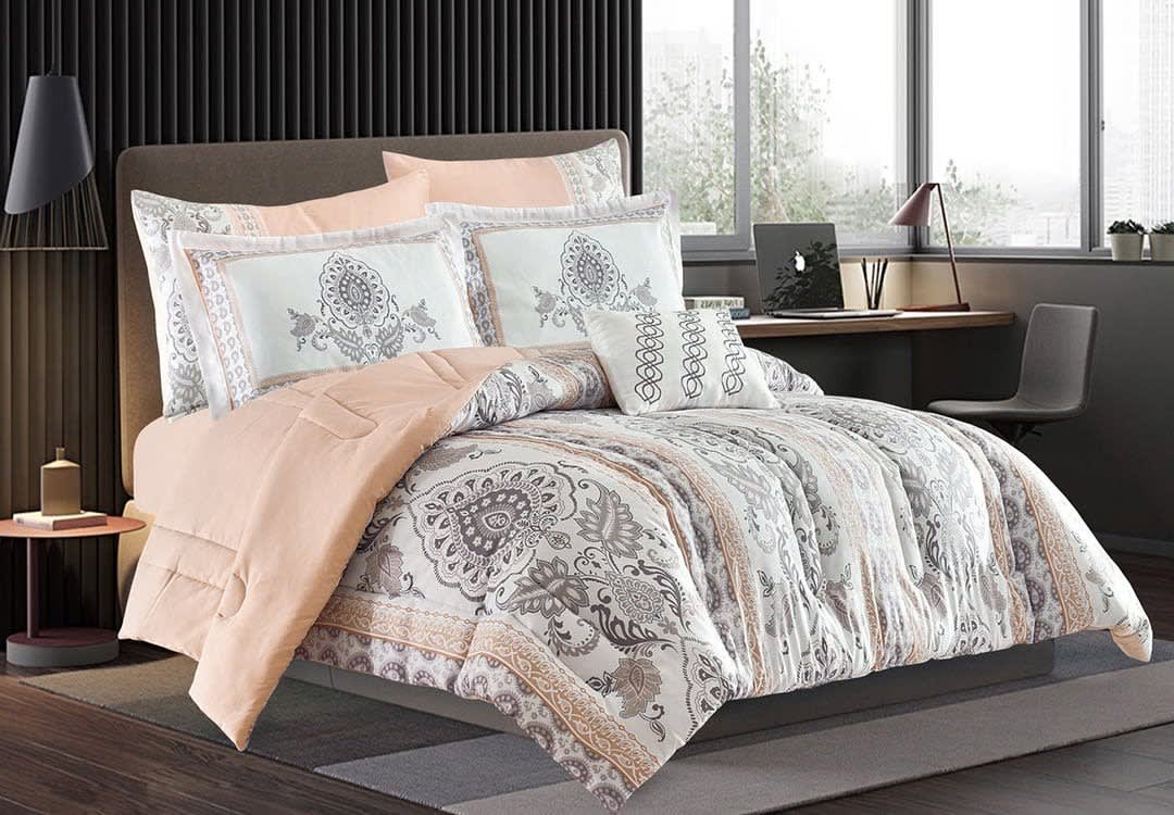 Hamilton Decorated Comforter Set 7 PCS - King White & L.Pink