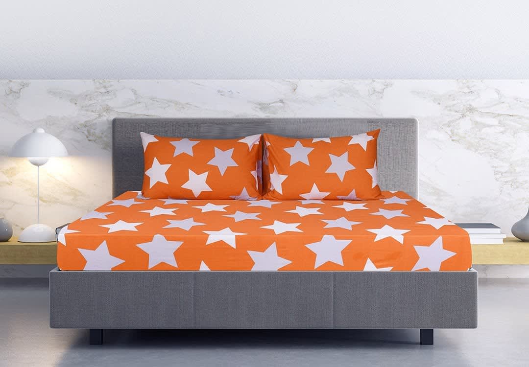 ARTEX Decorated Fitted sheet Set 3 PCS - King Orange & White