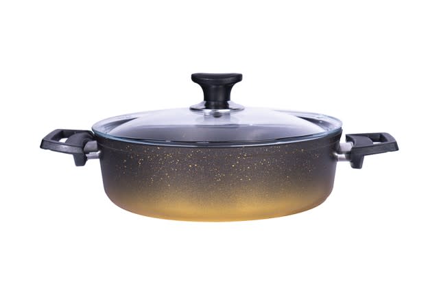 Granite Cooking Pot With Glass Lid - Black & Gold ( Medium )