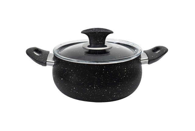 Granite Cooking Pot With Glass Lid Black - ( Medium )