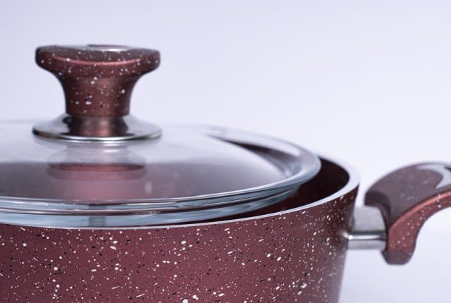 Granite Cooking Pot With Glass Lid Red - ( Medium )
