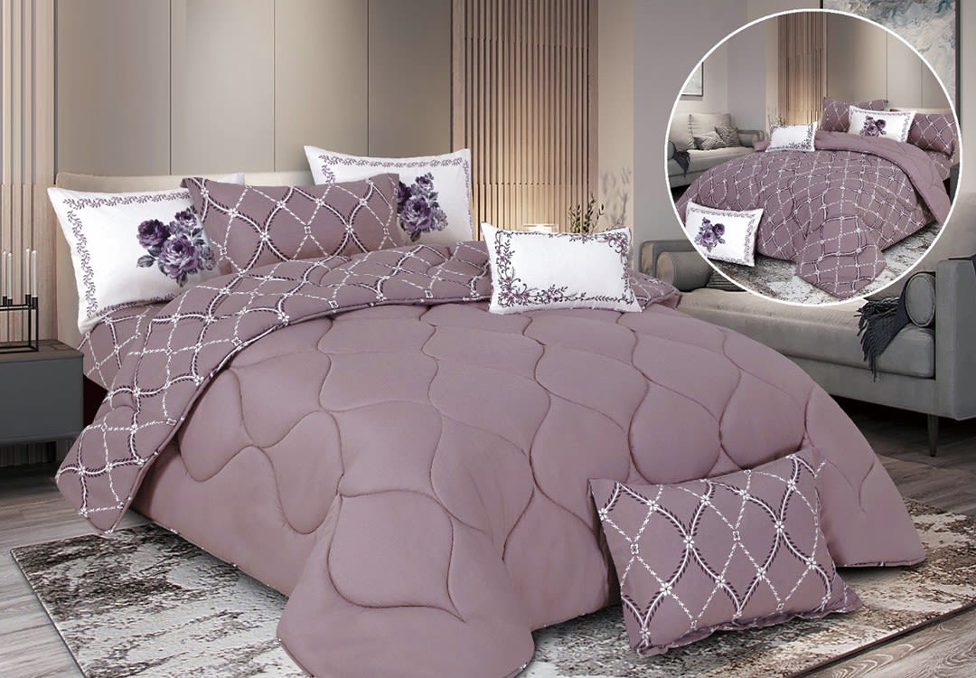 Kamila Cotton Comforter Set 7 PCS Double Face - King Purple