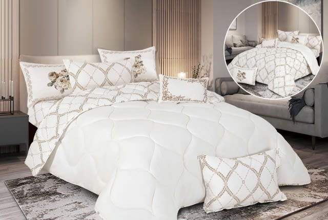 Kamila Cotton Comforter Set 7 PCS Double Face - King Creamy