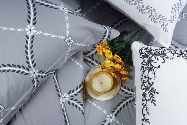 Kamila Cotton Comforter Set 7 PCS Double Face - King Grey