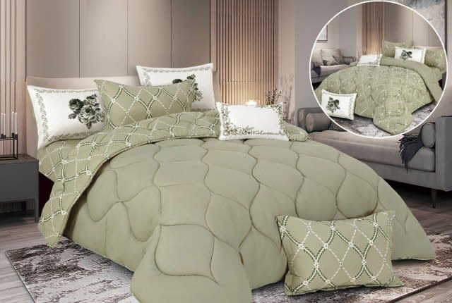 Kamila Cotton Comforter Set 7 PCS Double Face - King Kiwi