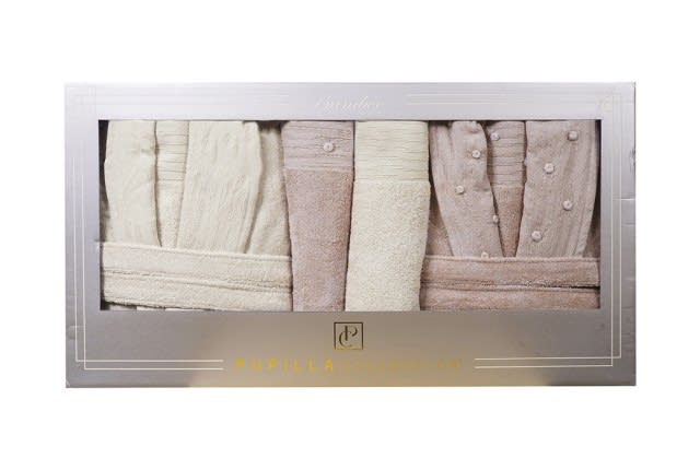 LUIZA Bridal Turkish Cotton Bathrobe 6 PCS - L.Beige & Pink