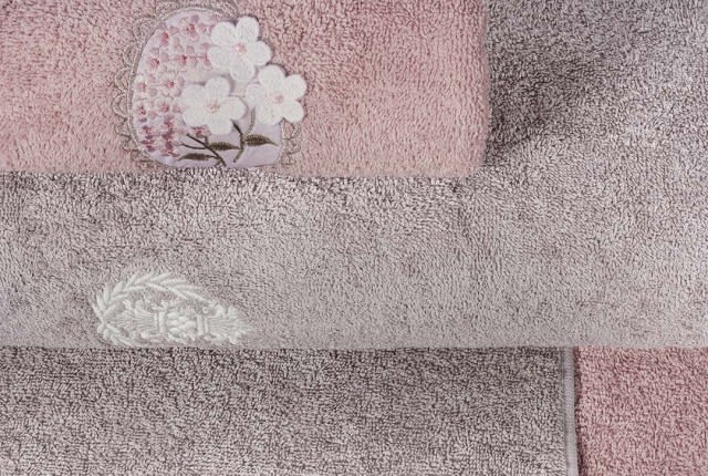 Klasik Bridal Turkish Cotton Bathrobe 6 PCS - Brown & Pink