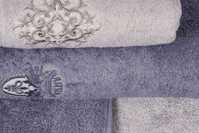 Moonlight Bridal Turkish Cotton Bathrobe 6 PCS - L.Grey & Purple