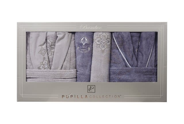 Moonlight Bridal Turkish Cotton Bathrobe 6 PCS - L.Grey & Purple