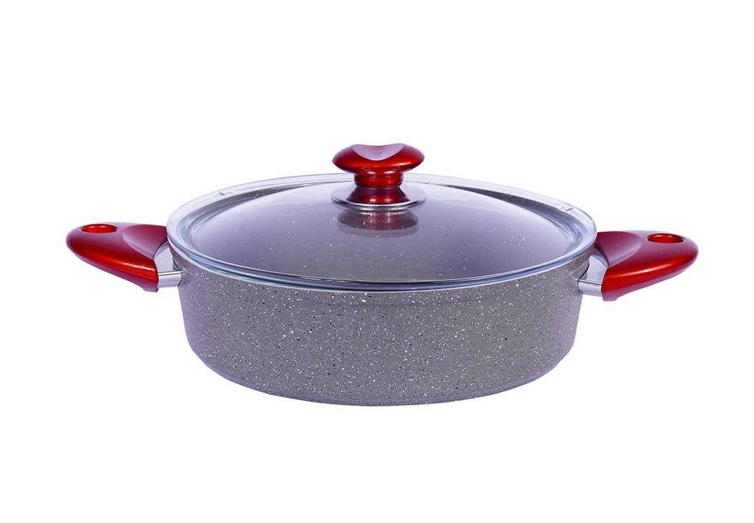 Granite Cooking Pot With Glass Lid - Grey & Red ( Medium )