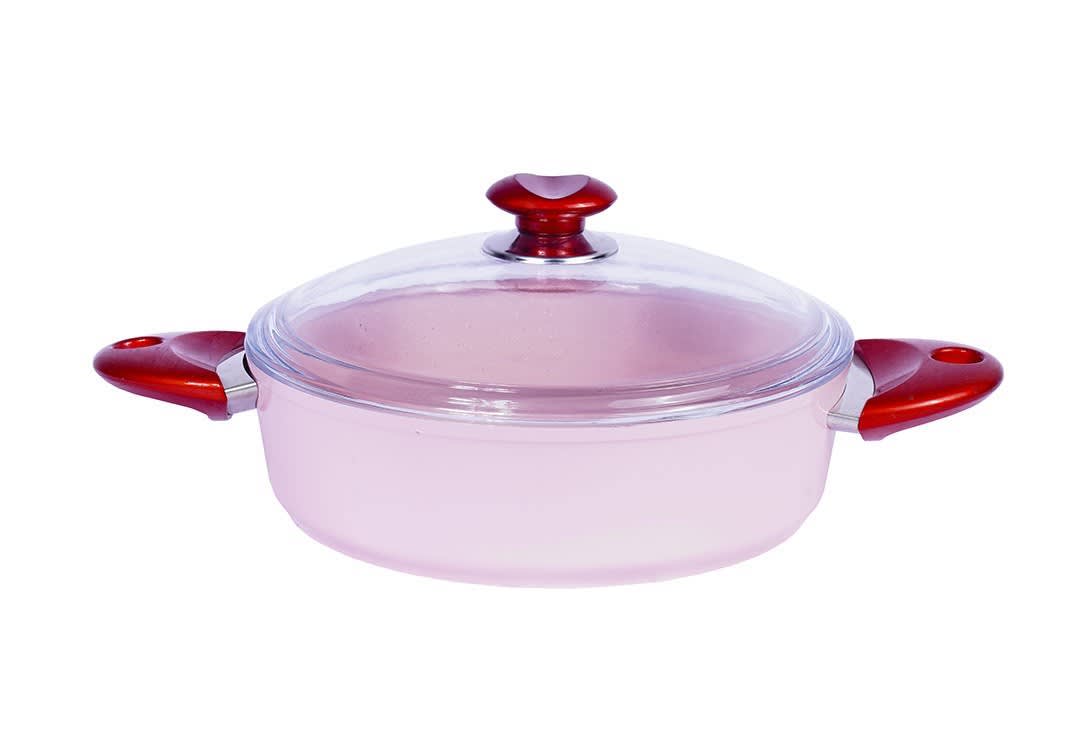 Granite Cooking Pot With Glass Lid - Pink ( Medium )