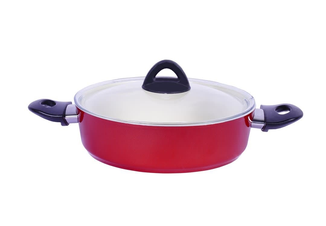 Granite Cooking Pot With Glass Lid - Red ( Medium )