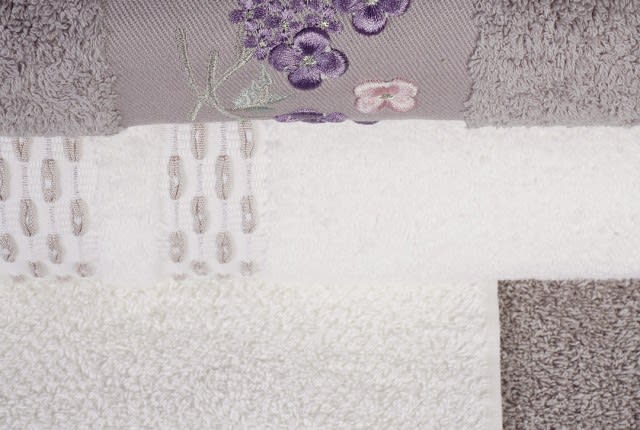 Alaska Bridal Turkish Cotton Bathrobe 6 PCS - Off White & Purple
