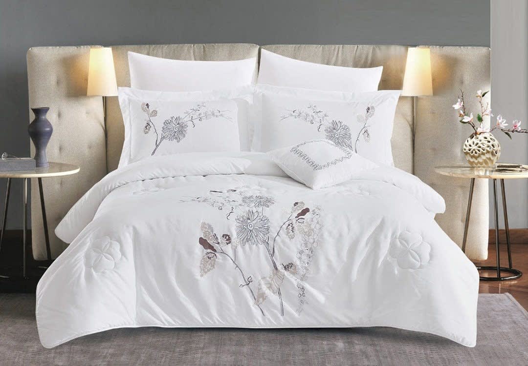 AYLA Embroidered Comforter Set 7 PCS - King Size White