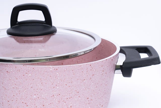 Granite Cooking Pot With Glass Lid - Pink & Black ( Medium )