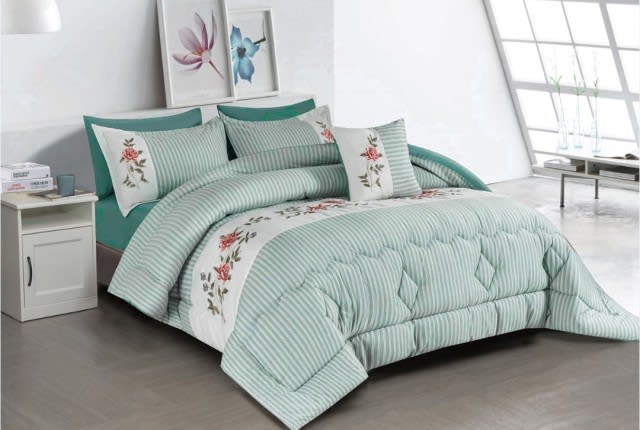 Valentini Embroidered Duvet Cover Set Without Filling 7 PCS - King Green