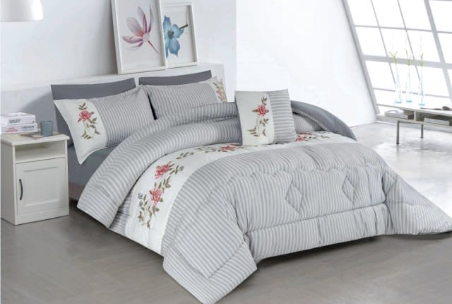 Valentini Embroidered Duvet Cover Set Without Filling 7 PCS - King Grey